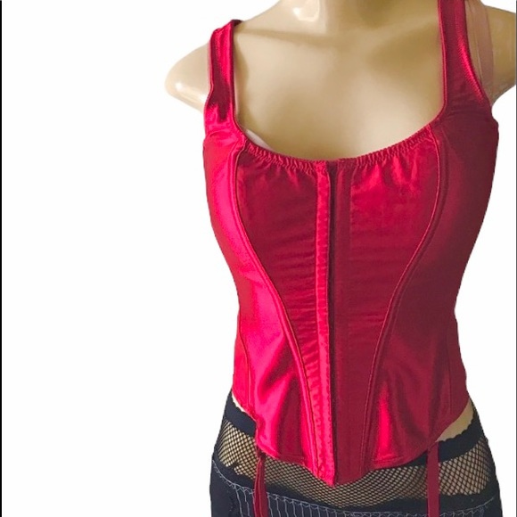 Fredericks of Hollywood Red Satin Garter Corset - Picture 2 of 6